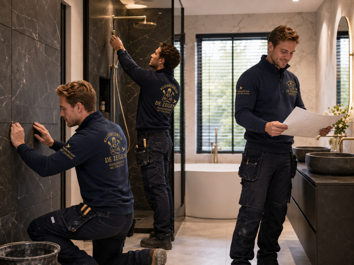 Team op locatie — badkamerproject